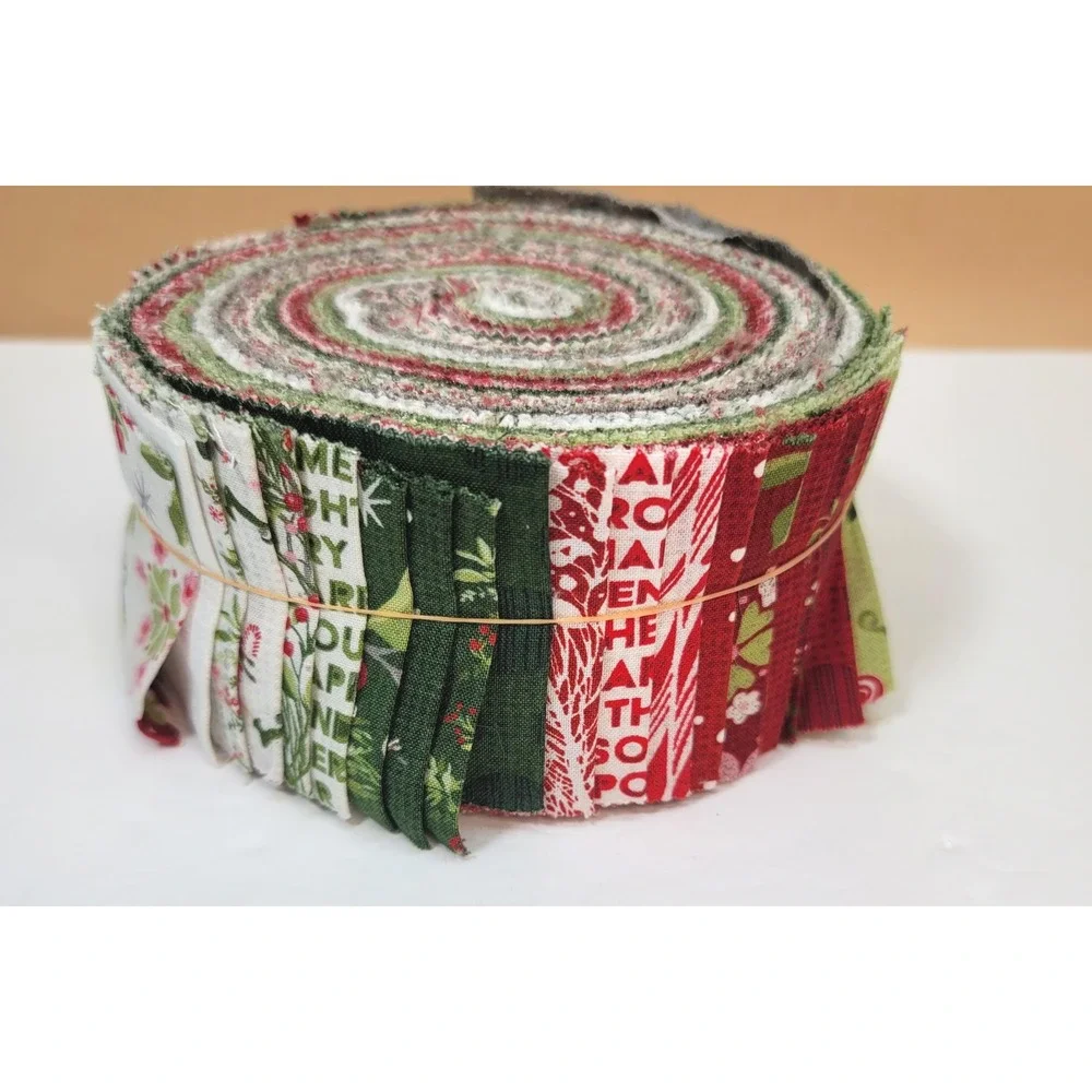 Moda Naughty or Nice Jelly Roll BasicGrey Christmas Fabric Strips Red Green Grey